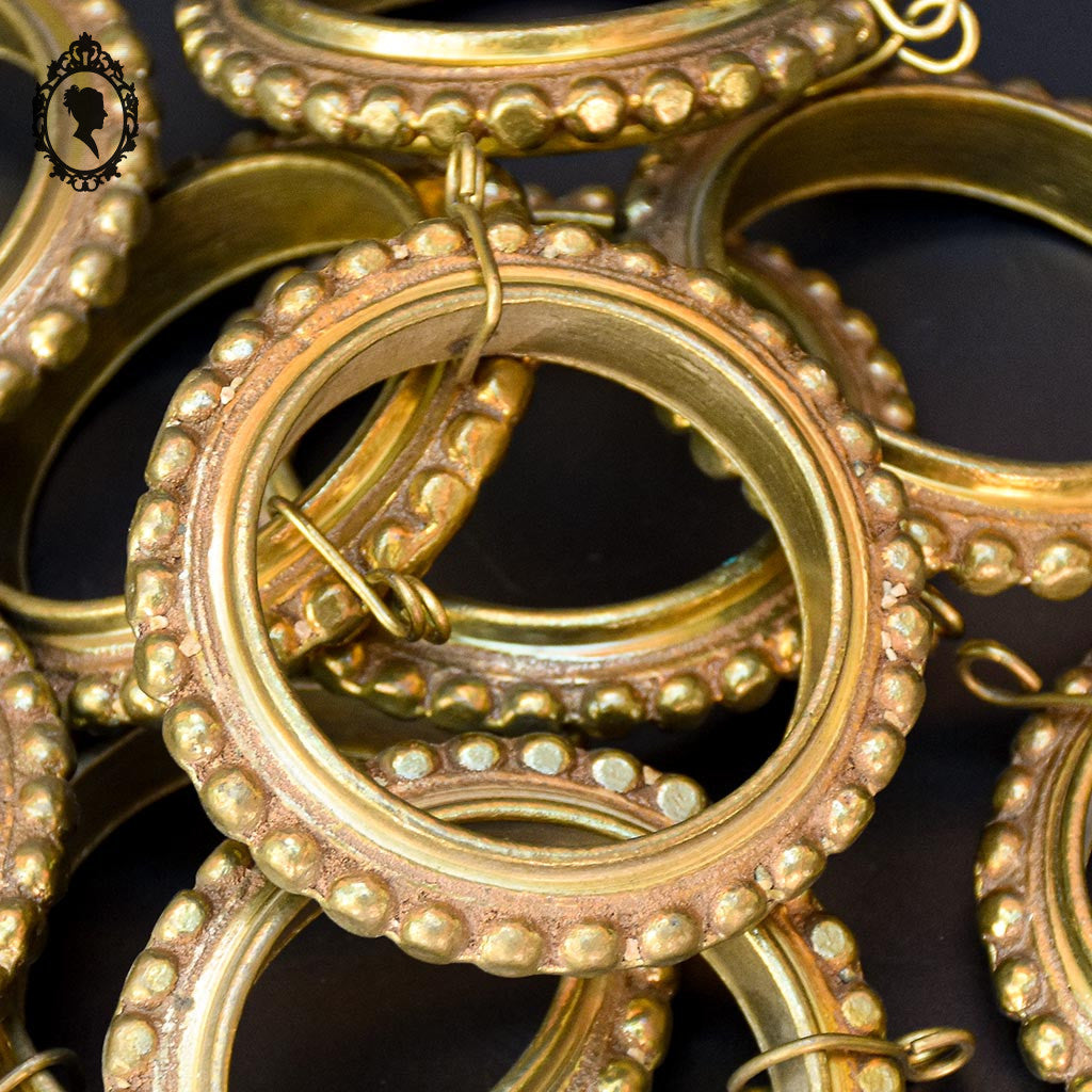 Lot 10 anneaux en bronze plein D 7,5 cm rang de perles accessoire pour rideau ancien