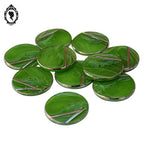 Lot 10 gros boutons en verre vert et liseré argenté vintage D 3,1 cm