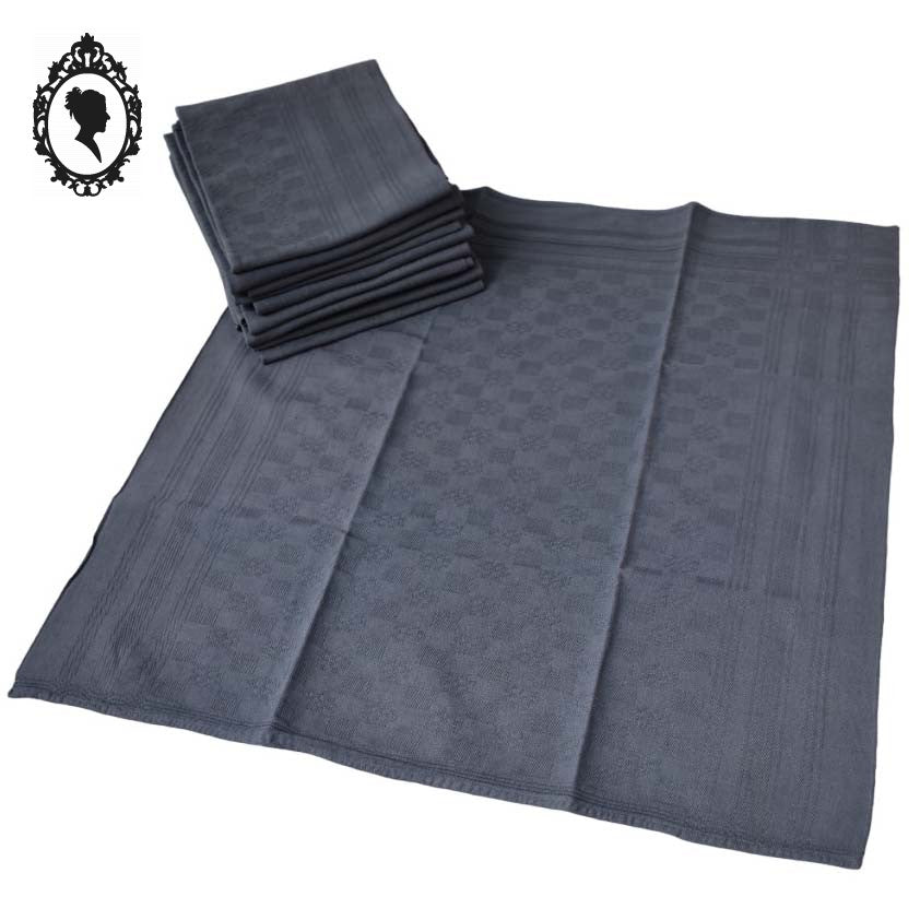 Lot 10 serviettes de table damassées ou torchons gris linge ancien 58 x 65 cm