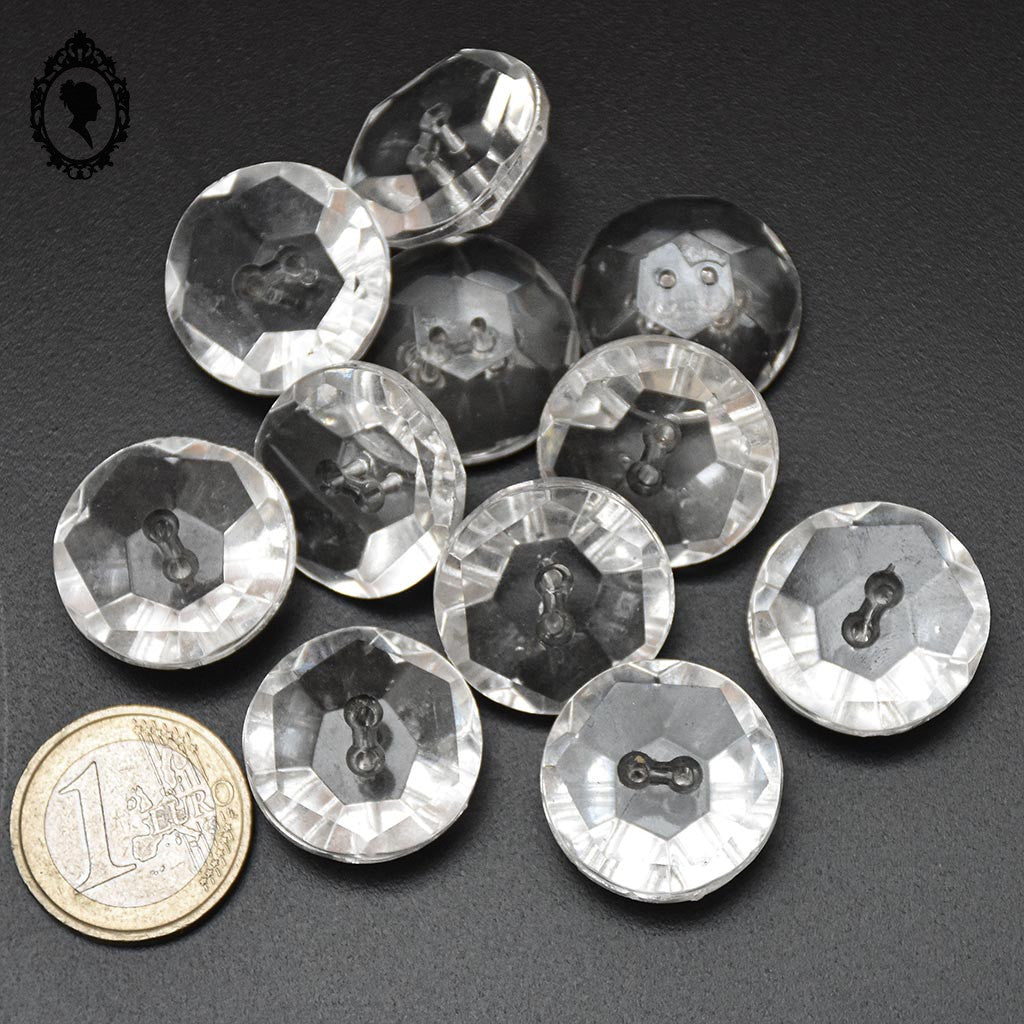 Lot 11 boutons diamant verre blanc transparent facetté D 2,3 cm 23 mm anciens