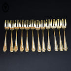 Lot 12 couverts petites fourchettes métal or doré rang de perles vintage