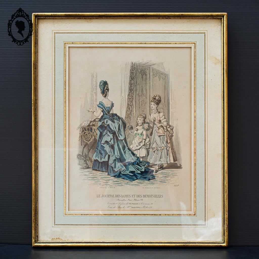 Lot 2 cadres le journal des Dames mode robes anciennes eaux fortes H 40 cm