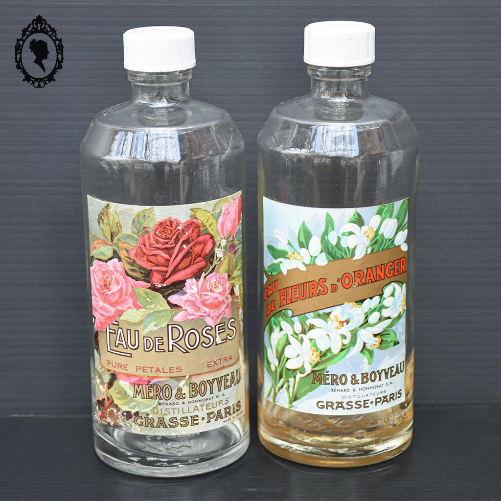 Lot 2 flacons collections Mero Boyveau L Warin eau de fleurs d’oranger et roses vides anciens