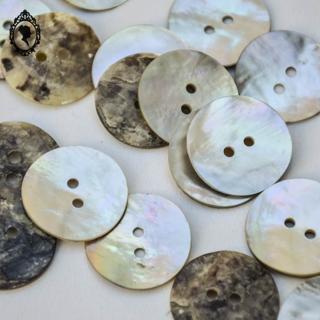 Lot 20 boutons en nacre gris beige multi reflets rond D 2,3 cm 23 mm
