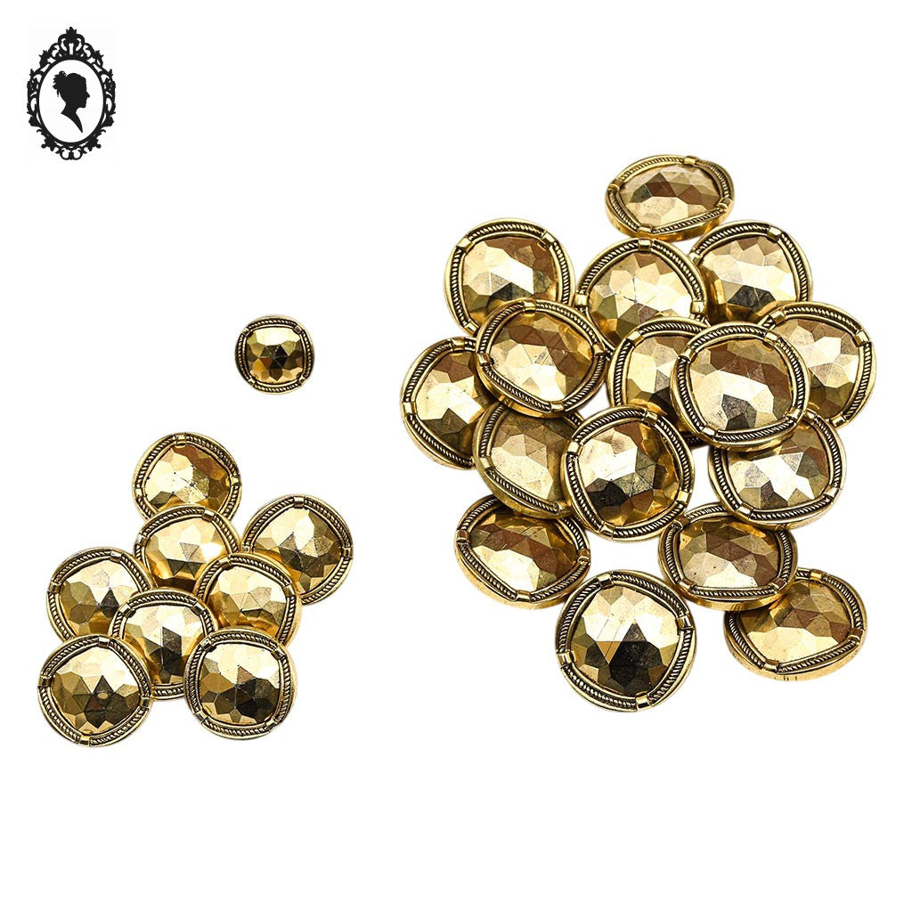 Lot 25 boutons dorés effet facetté à queue plastique D 2,5 cm