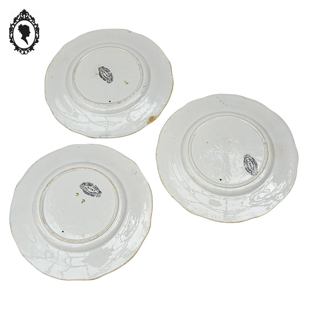 Lot 3 assiettes à dessert blanc et noir en porcelaine anciennes Macédoines Creil et Montereau
