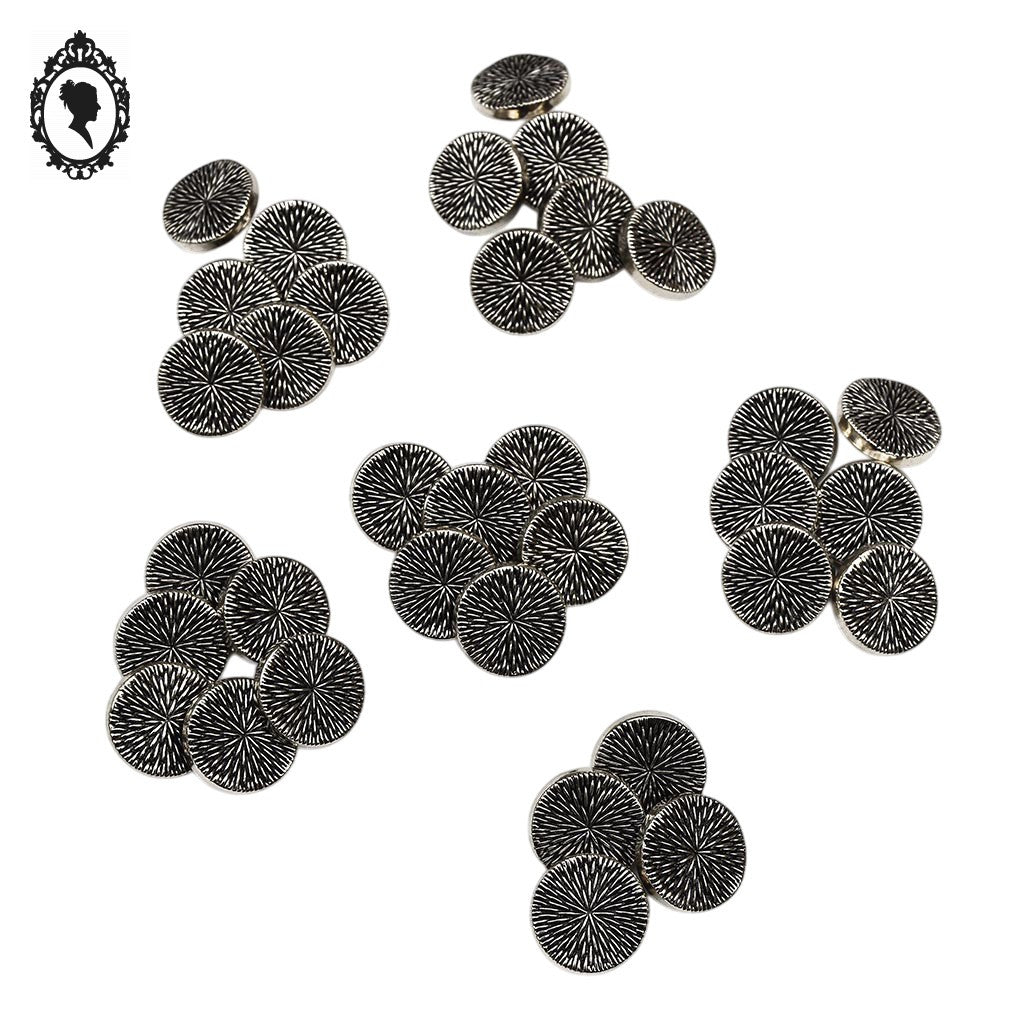 Lot 33 boutons gris argenté à queue plastique strié noir D 1,8 cm