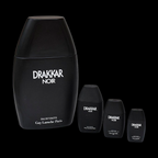 Lot 4 flacons factice géant à petit vides en cascade Parfum Drakkar noir de Guy Laroche objet de collection de Vitrine parfumerie