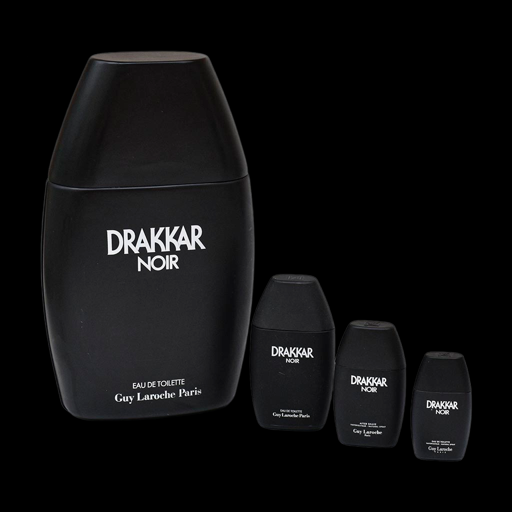 Lot 4 flacons factice géant à petit vides en cascade Parfum Drakkar noir de Guy Laroche objet de collection de Vitrine parfumerie