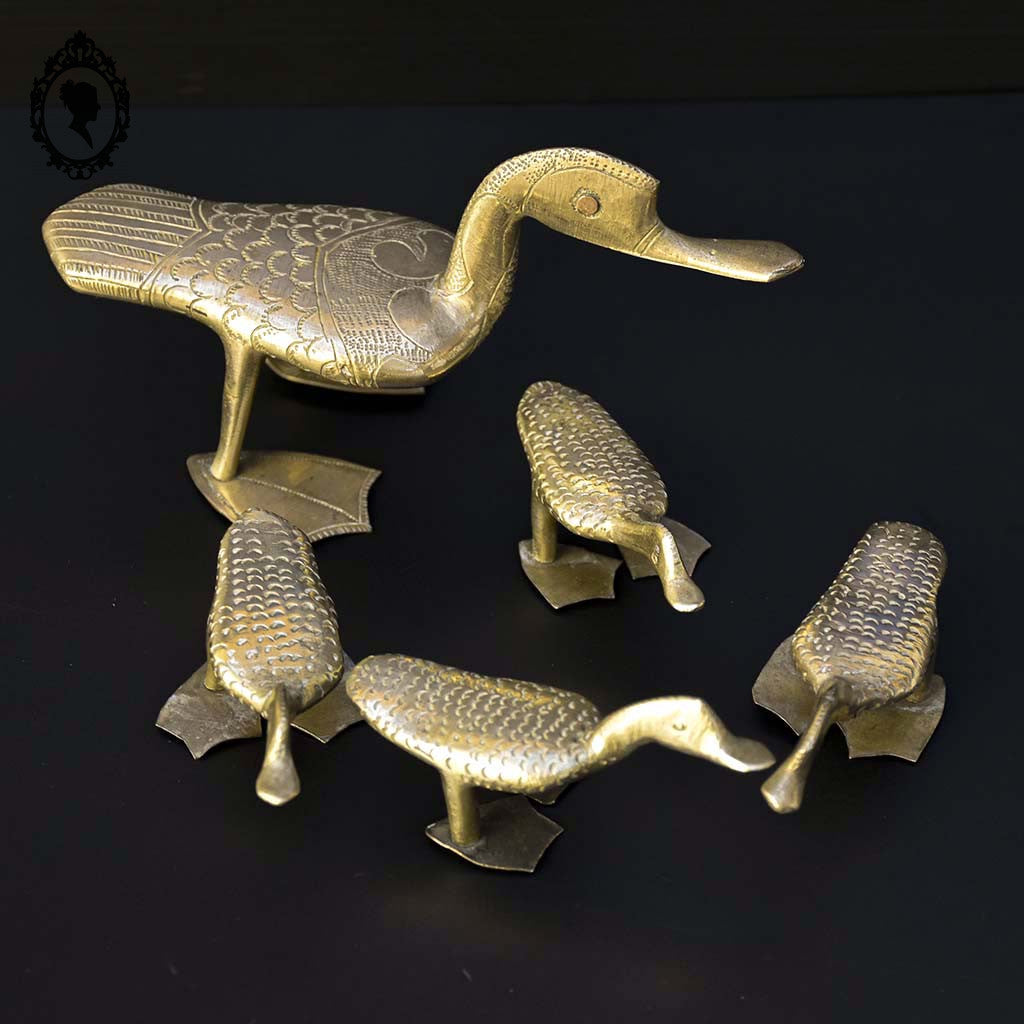 Lot 5 statues figurines canard et canetons dorés en laiton ou bronze vintage