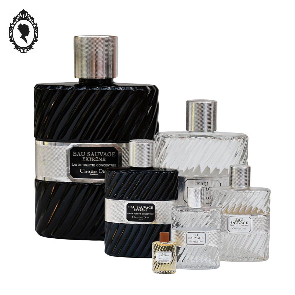 Lot 6 Flacons géant à miniature factices en cascade Dummy Parfum Eau sauvage de Dior objet de collection de Vitrine parfumerie