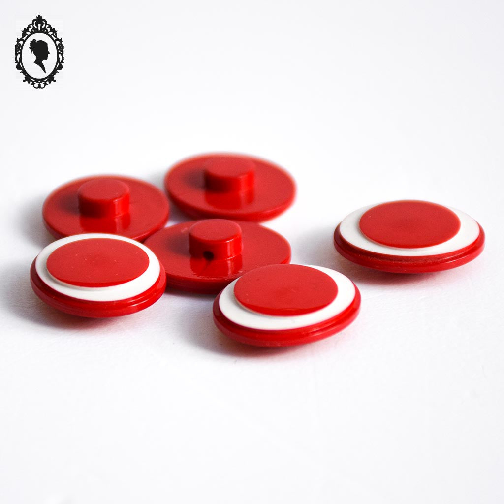 Lot 6 petits boutons enfant plats ovales œil rouge et blanc vintage