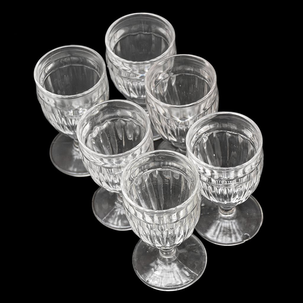 Lot 6 verres à digestif bistrot épais blancs à pied anciens