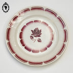 Lot 7 assiettes à dessert en porcelaine fleur rose rouge beige Badonvillier vintage