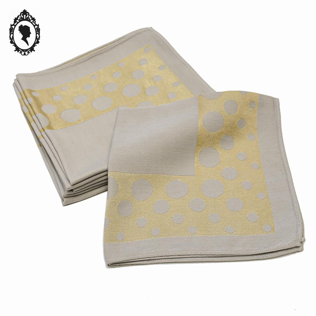 Lot 7 serviettes de table beiges et ronds dorés vintage 40 x 40 cm