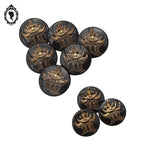 Lot 9 boutons en verre gris motif pagode doré épais vintage D 2,8 cm et 2,2 cm