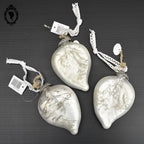 Lot de 3 boules de noël feuille en verre argent blanc mercurisé shabby chic