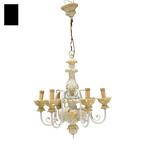 Lustre en bois 6 feux branches fer beige jaune clair vintage