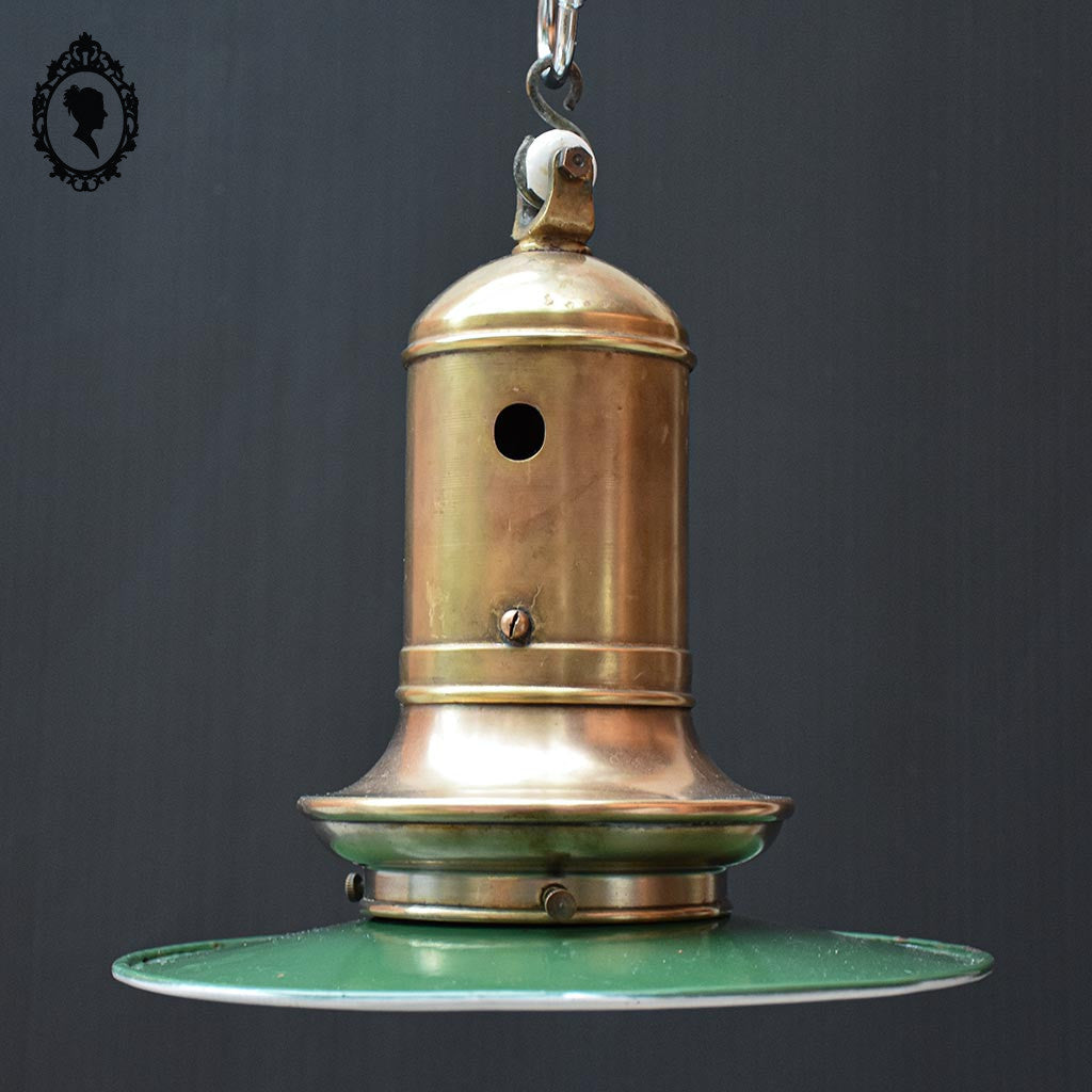 Lustre industriel lampe suspension indus abat jour émaillé et laiton vintage