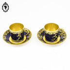 Magnifiques 2 Tasses et sous tasses porcelaine bleu cobalt Bac Limoges France