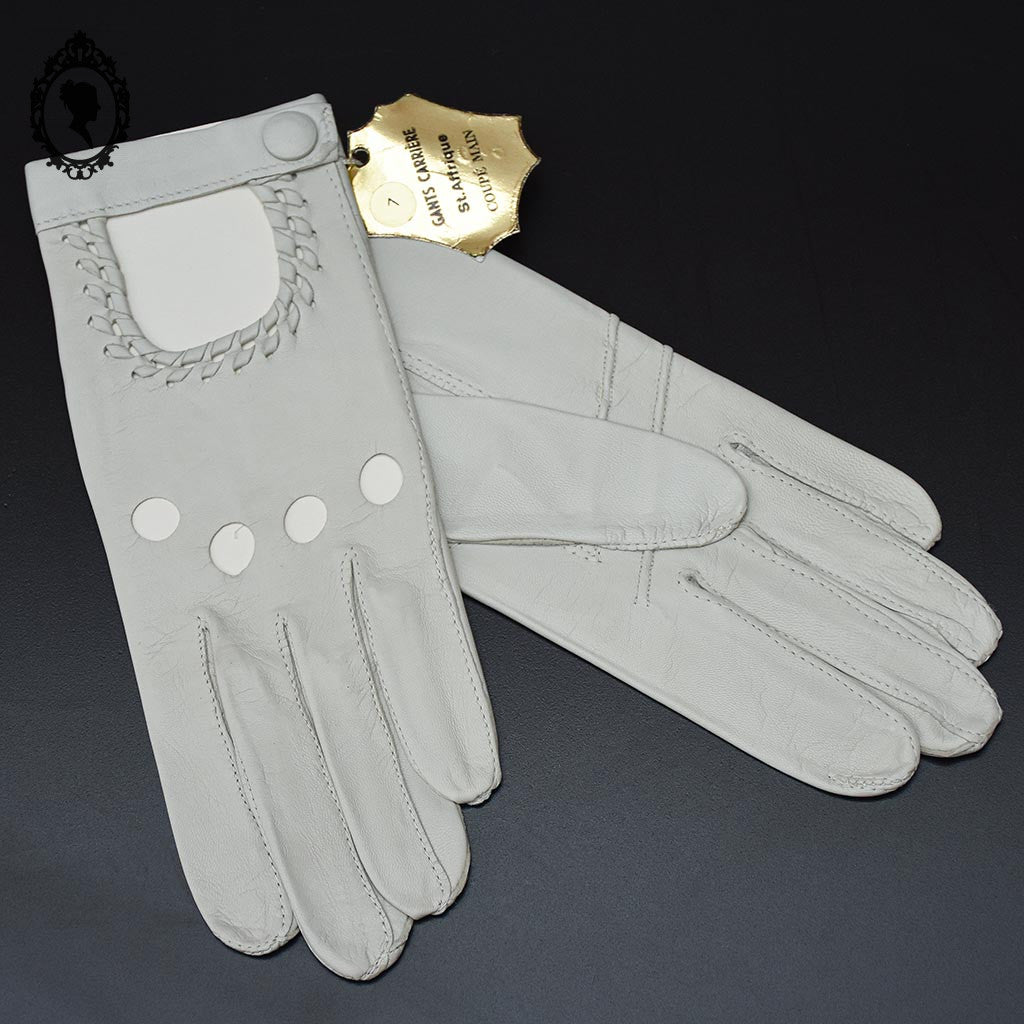 Magnifiques gants femme cuir souple gris clair beige T 7 vintage et neuf