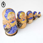 Matriochkas 5 poupées Russes gigognes bois naturel bleu doré