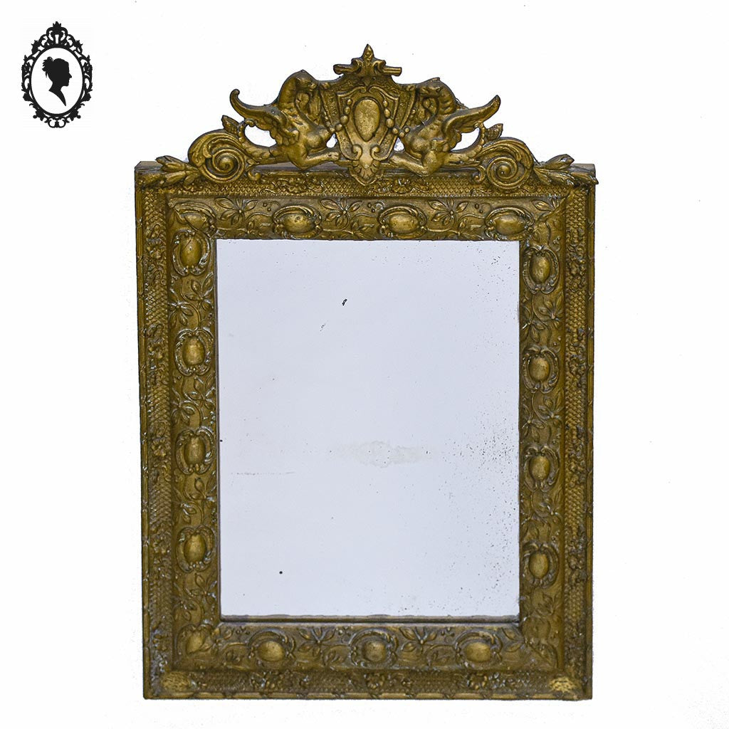 Miroir ancien avec fronton chimère phénix doré style Régence ou Napoléon 3 H 60 cm
