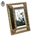 Miroir mural à parclose métal repoussé doré ancien Napoléon III H 47 cm