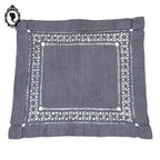Napperon brodé lin gris carré 26 cm jours échelle et faisceaux fait main vintage