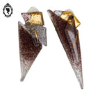 Boucles d’oreille Créateur design verre asymétrique violet doré à clip vintage