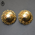 Paire de boucles d’oreilles chic soleil bombé métal doré ronde à clips bijoux vintage