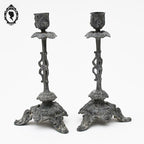 Paire de bougeoir à poser 1 feux ou 1 bougie métal gris vintage ancien