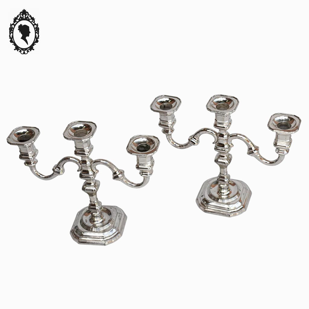 Paire de bougeoir à poser 3 feux ou 3 bougies métal gris BMF vintage