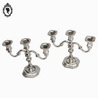 Paire de bougeoir à poser 3 feux ou 3 bougies métal gris BMF vintage