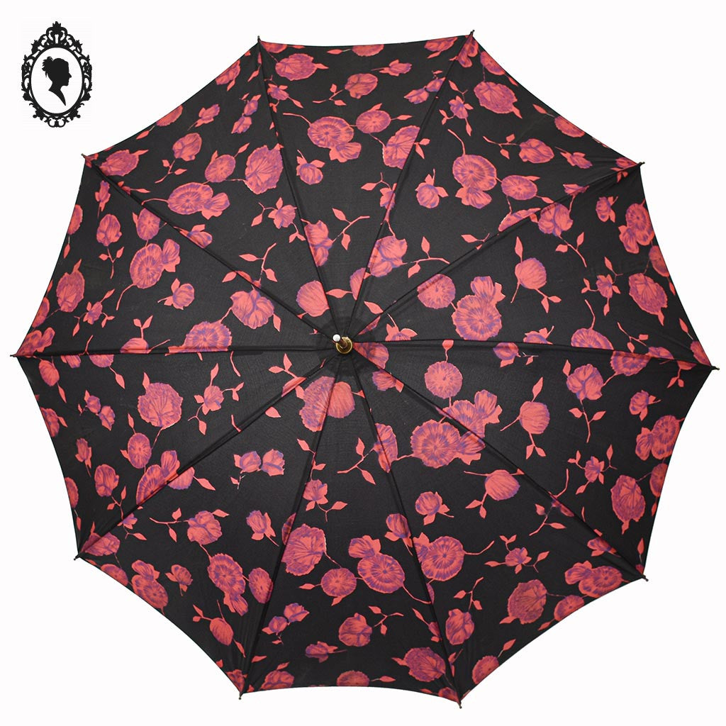 Parapluie fleuri rouge noir Nail Europ collection vintage