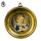 Petit cadre miniature portrait Enfant aux cerises Fragonard sur ivoire signé ancien