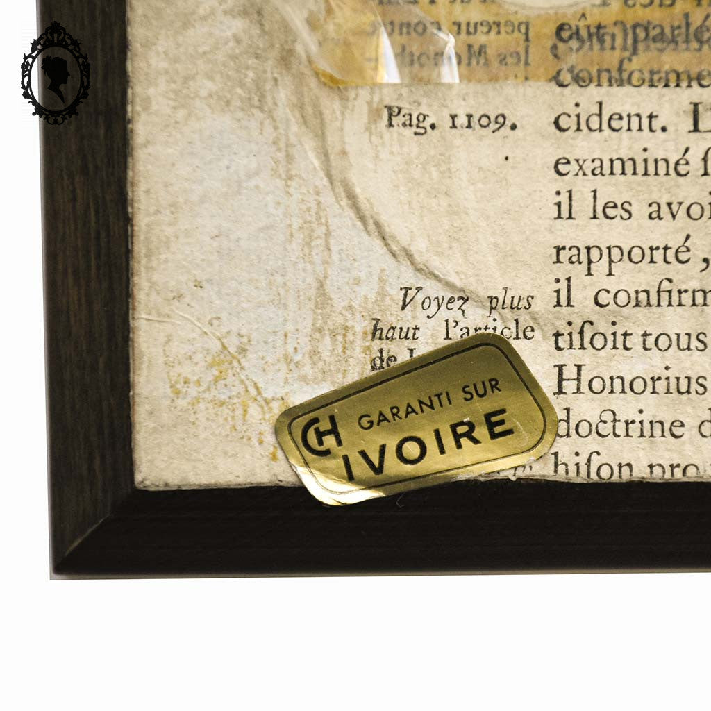 Petit cadre miniature portrait médaillon femme élégante sur ivoire ancien