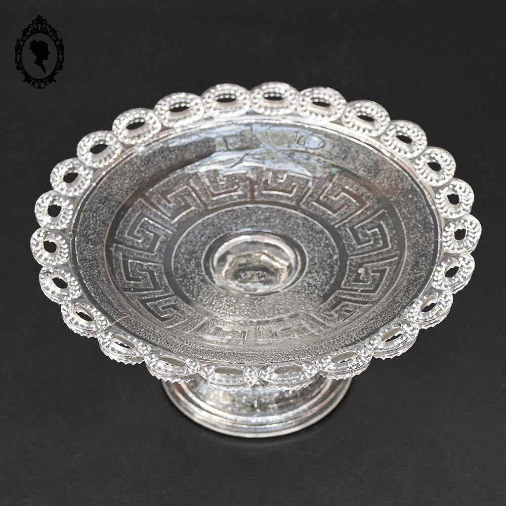 Petit compotier coupelle coupe serviteur plat sur pied en verre moulé ajouré festonné