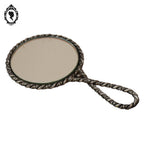 Petit face main miroir métal gris ciselé vintage