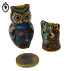 Petite figurine chouette hiboux et dé chat en émail émaux cloisonnés collection vintage