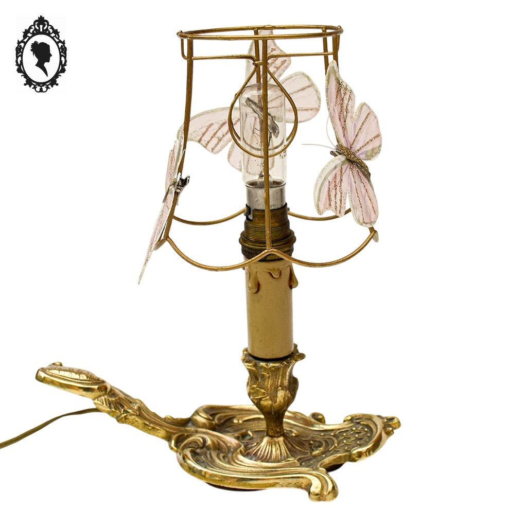 Petite lampe bougeoir à main à poser queue de rat, rat de cave bronze doré vintage