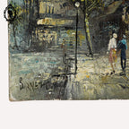 Petite toile tableau peinture à l’huile rue de Paris signé Burnett vintage