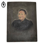 Photo rehaussée en peinture ancienne portrait d’une femme sur bois