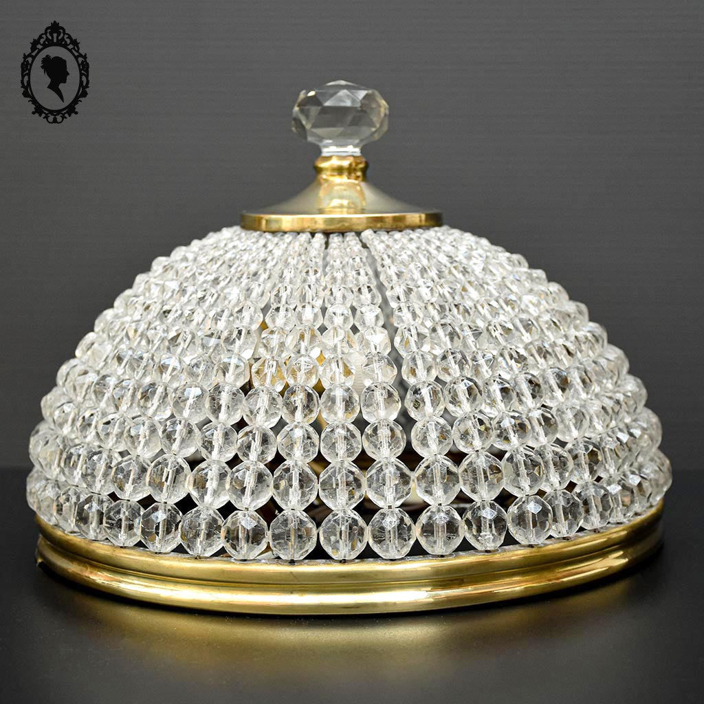Plafonnier lustre art déco guirlandes de perles pointe diamant cristal laiton ancien