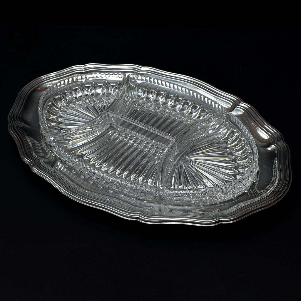 Plateau serviteur métal et 4 compartiments cristal pour apéritif