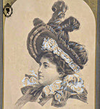 Portrait femme dessin aquarelle de Janet Lange 1869 cadre bois noir doré ancien