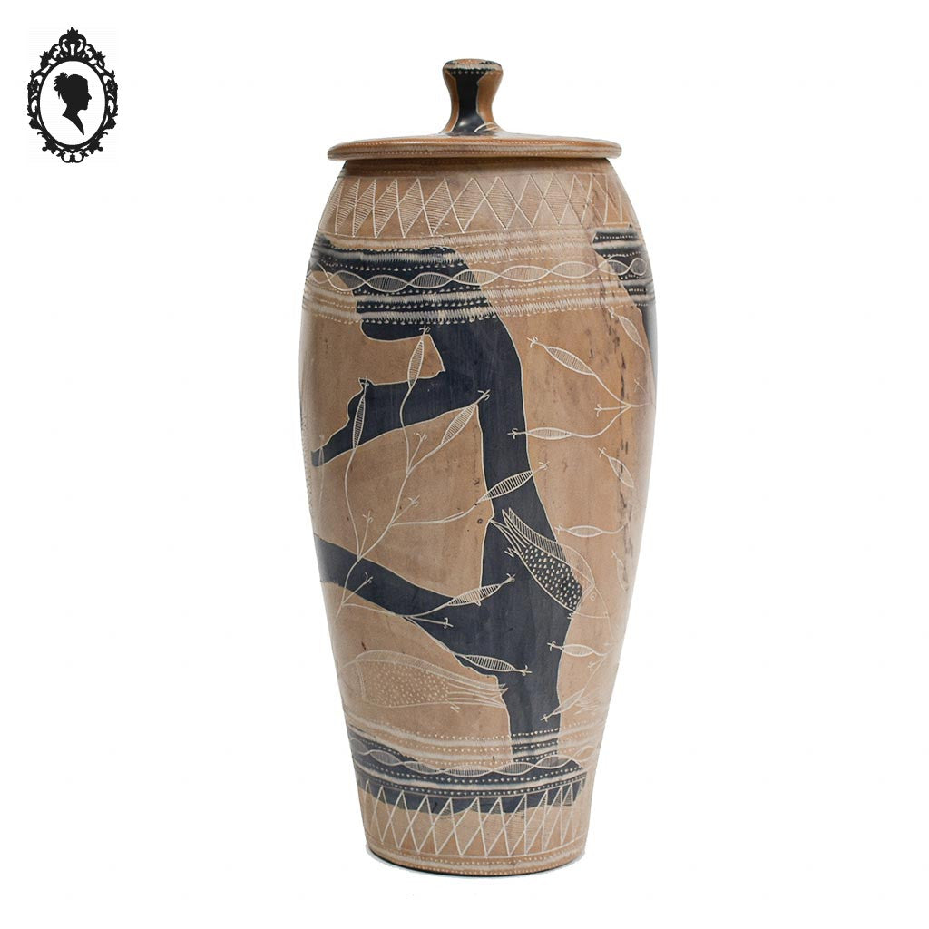 Pot grec jarre urne grecque avec couvercle en terre cuite argile