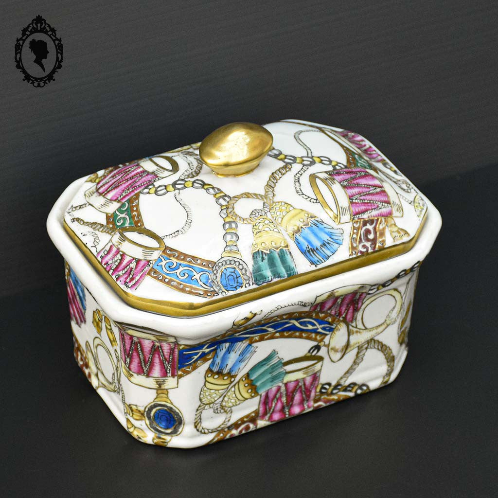 Rare terrine porcelaine passementerie tambour corne de chasse asiatique ancienne ART D’ASIE