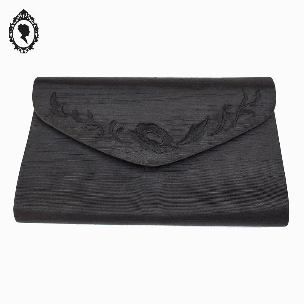 Sac à main pochette tissu noir femme chic vintage soirée