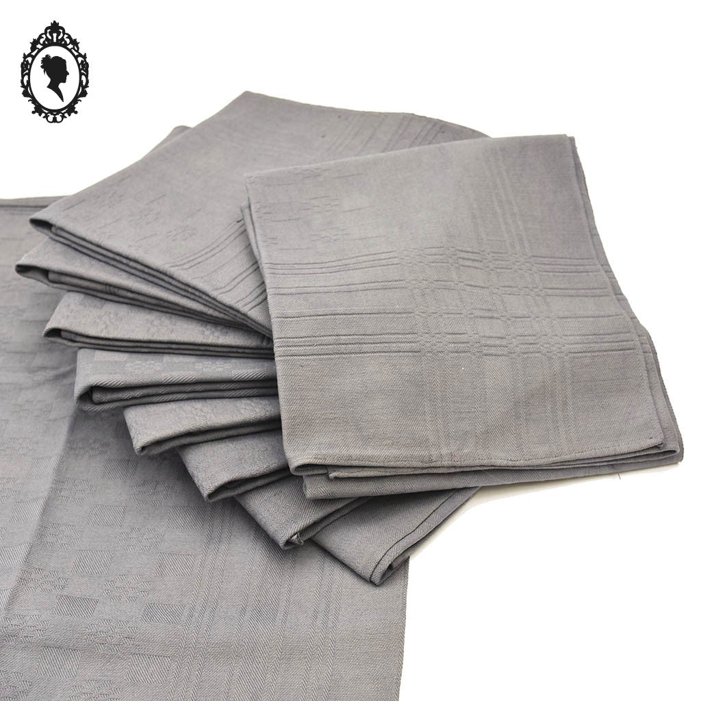 Service 10 serviettes de table anciennes damassées gris anthracite sans monogramme